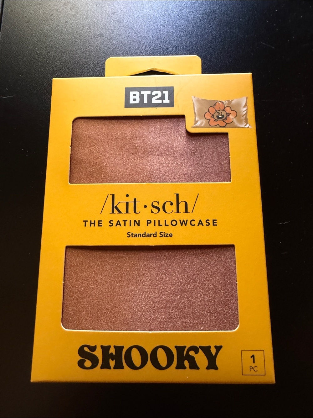 New kitsch Satin Pillowcase Standard BT21 Shooky Line Friends Bronze Brown